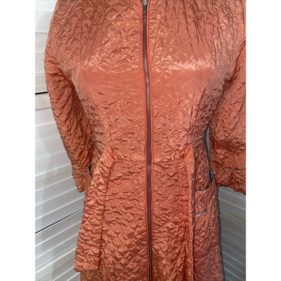 Vintage 50s 60s Orange Satin Quilted Zipper Front & Tie Robe Lined Full Length S - Picture 10 of 11